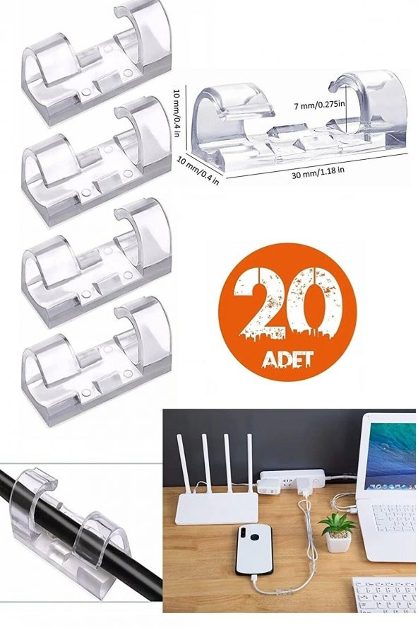 Kablo Sabitleyici Klipsler 20 Adet Kablo Düzenleyici Duvar Fayans Cam Kablo Tutucu Yapışkanlı Klips