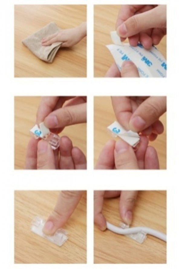 Kablo Sabitleyici Klipsler 20 Adet Kablo Düzenleyici Duvar Fayans Cam Kablo Tutucu Yapışkanlı Klips - 5