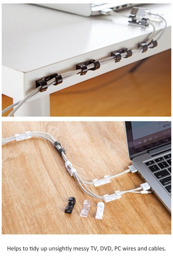 Kablo Sabitleyici Klipsler 20 Adet Kablo Düzenleyici Duvar Fayans Cam Kablo Tutucu Yapışkanlı Klips - 6
