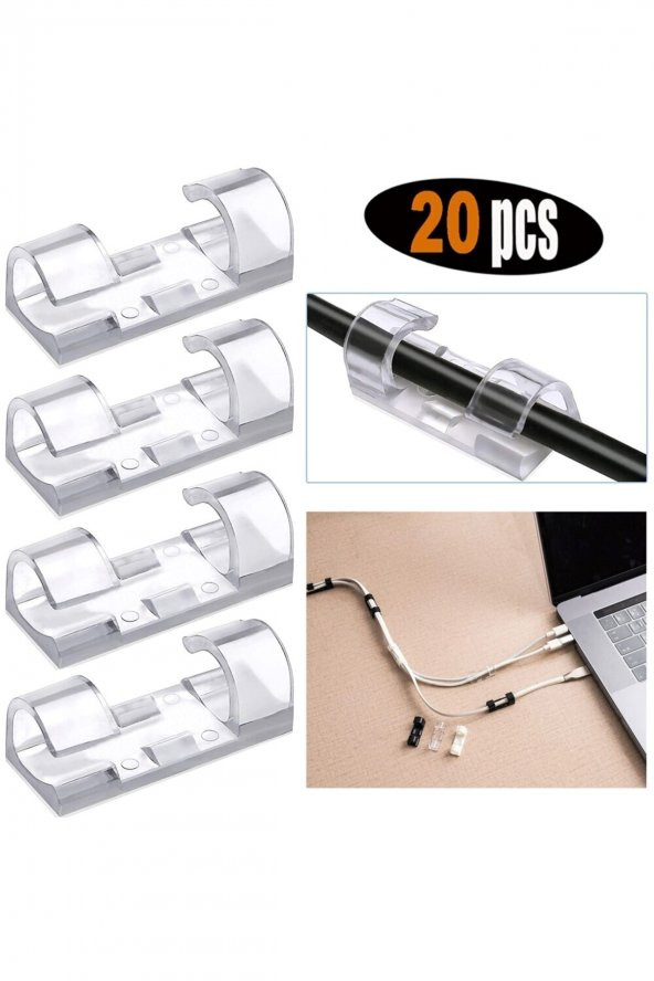 Kablo Sabitleyici Klipsler 20 Adet Kablo Düzenleyici Duvar Fayans Cam Kablo Tutucu Yapışkanlı Klips - 9