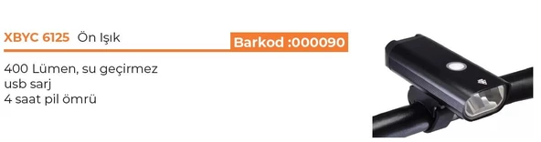 XBYC 6125 Ön Işık 400 LÜMEN USB ŞARJLI SİYAH YÜKSEK GÜÇLÜ FAR - 2