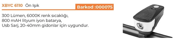 XBYC 6110 Ön Işık 300 Lümen USB Şarjlı Yüksek Güçlü Ön Far - 2