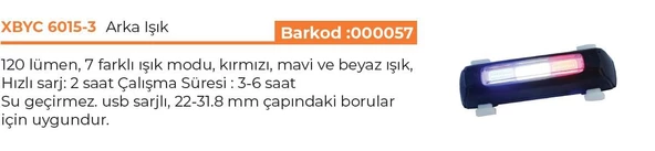 COMET XBYC 6015-3 BİSİKLET 3 RENK Bisiklet IŞIĞI USB ŞARJLI - 2
