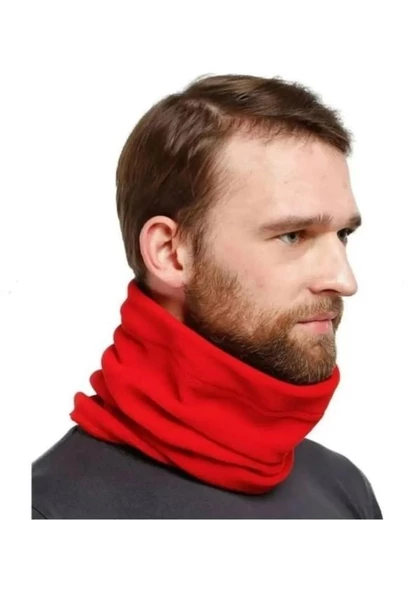 Erkek Polar Bere Kırmızı Bandana Bisiklet Boyunluk Motosiklet Kışlık Giyim Polar Bandana Boyunluk