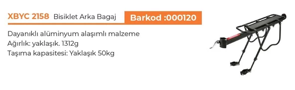 Bisiklet Arka Bagaj XBYC 2158 50 KG Dayanıklı Alüminyum - 2