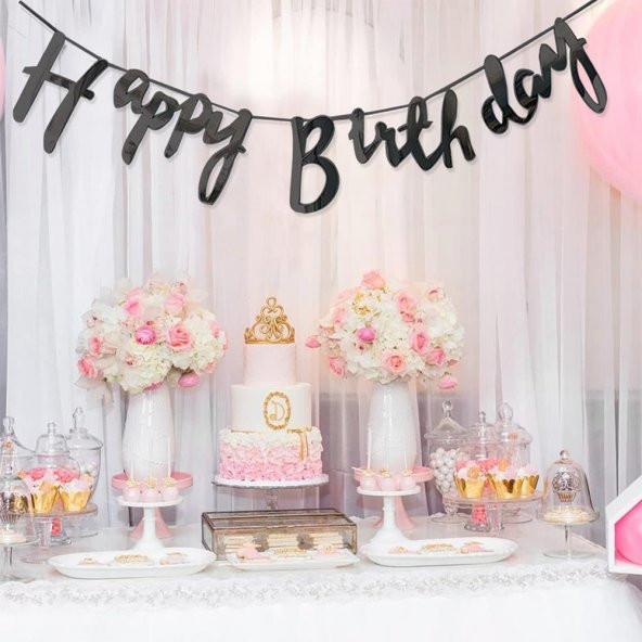 Happy Birthday Kaligrafi Banner - Siyah