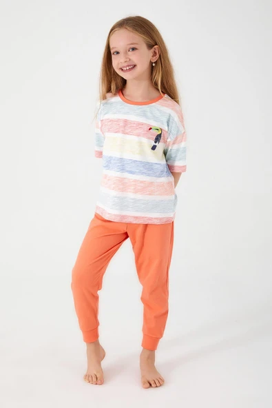 Roly Poly 3097 Garson Bird Krem Kız Çocuk Kısa Kol Pijama Takım - Resim 2