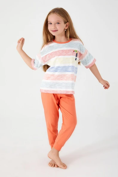 Roly Poly 3097 Garson Bird Krem Kız Çocuk Kısa Kol Pijama Takım - Resim 4