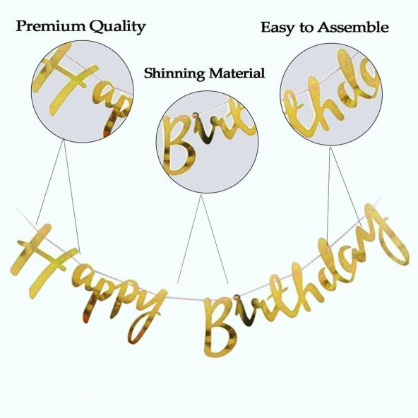 Happy Birthday Kaligrafi Banner - Gold - 4