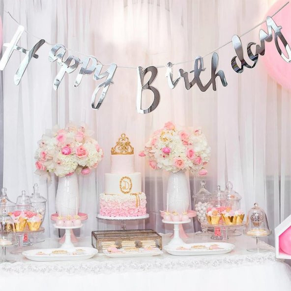Happy Birthday Kaligrafi Banner - Gümüş