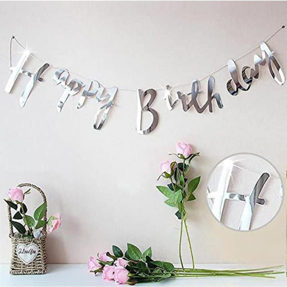 Happy Birthday Kaligrafi Banner - Gümüş - 2