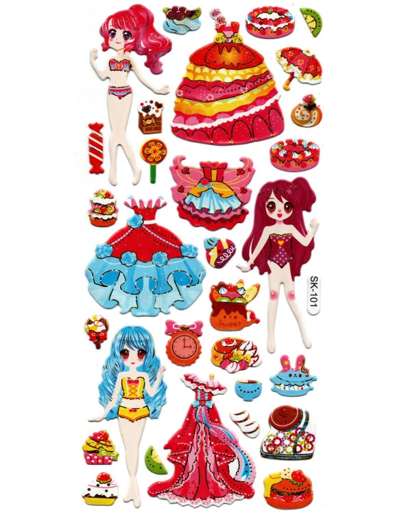 Sticker Kabartmalı Stiker Defter, Planlayıcı Etiket (sk101) 9x18 cm- Kız Giydirme