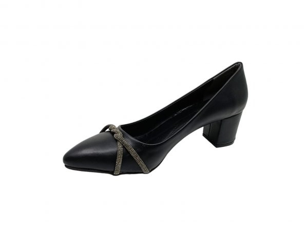 Zerhan 138 Kadın Siyah Taşlı Alçak Topuklu Büyük Numara Ayakkabı 41 42 - Resim 3