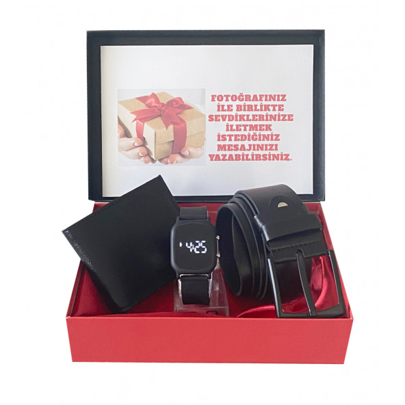 KİŞİYE ÖZEL HEDİYE ERKEK DİJİTAL KOL SAATİ-KEMER-CÜZDAN
