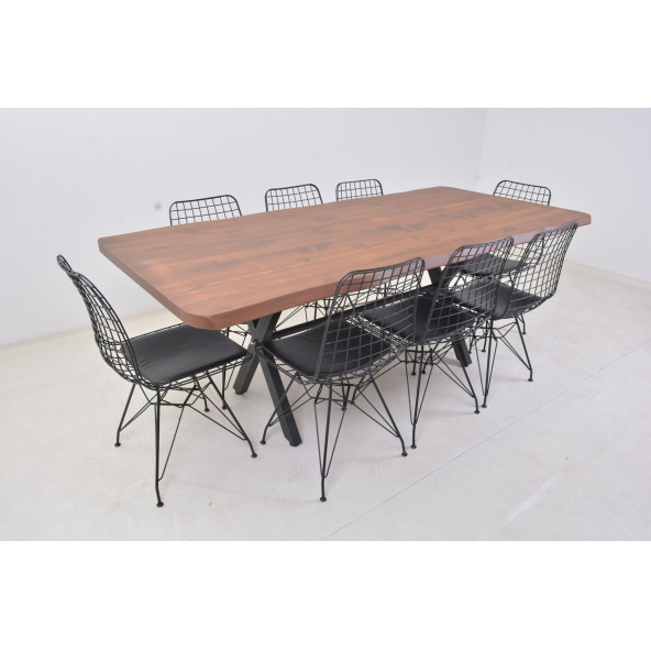 Mobildeco Ahşap Kütük 8 Sandalyeli Yemek Masası 90x200 X Ayaklı
