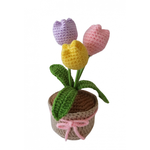 Örgü Üçlü Renkli Laleler Amigurumi Organik Oyuncak - 1