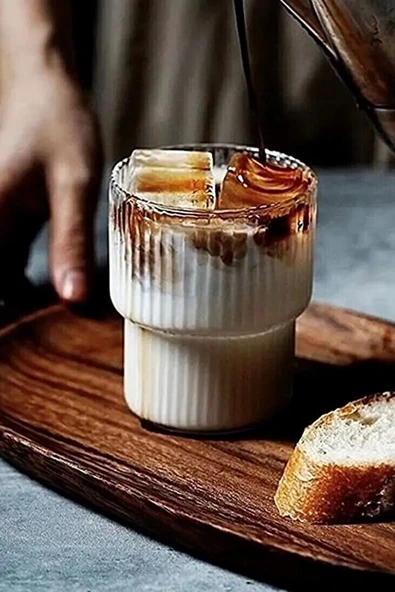 Origami Stil Şeffaf Çizgili Cam Bardak Kokteyl Çay Kahve Sunum Isıya Dayanıklı Borosilikat Bardağı - 3