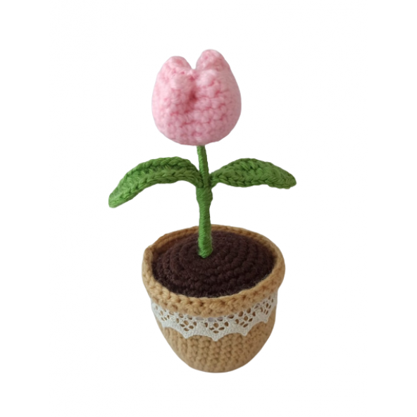 Örgü Tekli Pudra Lale Amigurumi Organik Oyuncak - 1
