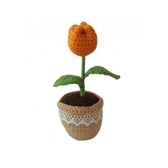 Örgü Tekli Turuncu Lale Amigurumi Organik Oyuncak - 1