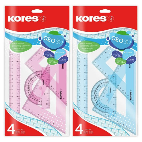 Kores Geo30 Cetvel İletki Gönye Seti 4 Parça
