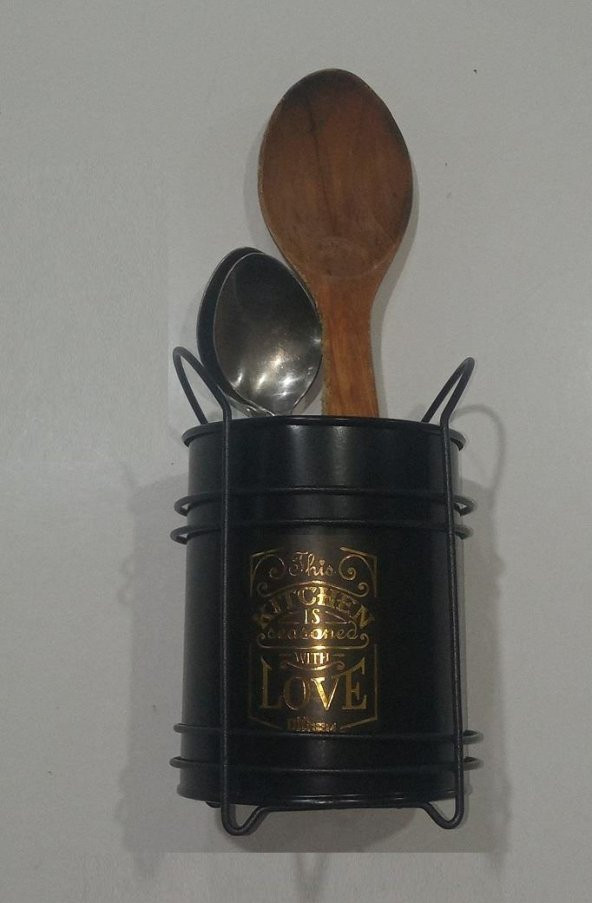 Zhlhome Siyah Standtlı Kaşıklık Organizer Kitchen Love - 3