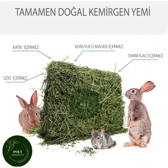 POLY Kemirgen DOĞAL KURU YONCA KEMİRGEN OTU-TAVŞAN-GİNEPİG-HAMSTER 3000 Gr - 2
