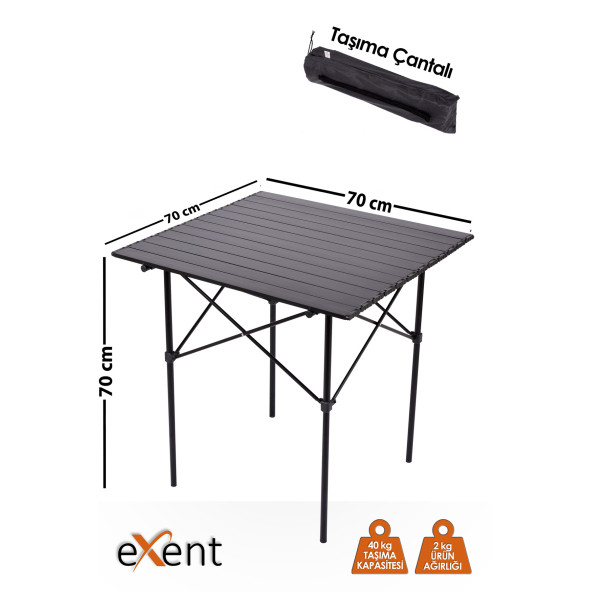 Exent Taşıma çantalı çok Hafif tamamı Alüminyum kamp, piknik, plaj, bahçe, balkon masası - 70x70x70