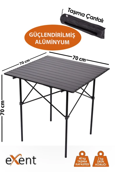Exent Taşıma çantalı çok Hafif tamamı Alüminyum kamp, piknik, plaj, bahçe, balkon masası - 70x70x70