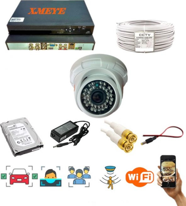 1 Kameralı Yüz Tanımalı Hareket Algılayan 5 Mp Lens 1080P 36 Ir LED Dome Iç Mekan Güvenlik Kamerası