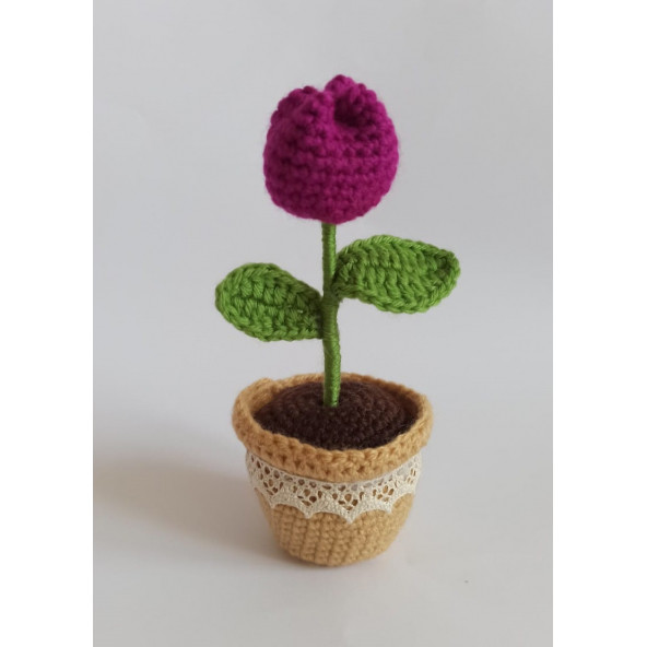 Örgü Tekli Mürdüm Lale Amigurumi Organik Oyuncak - 1