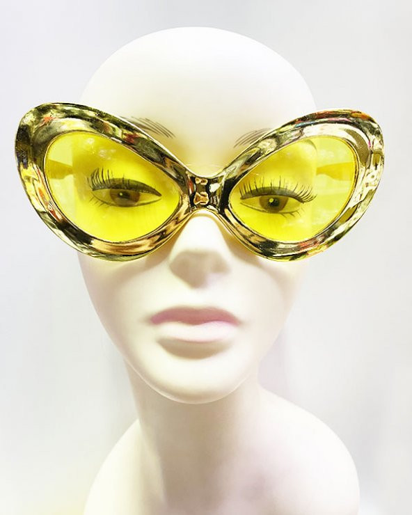 Metalize Yeşilçam 80 li 90 lı Yıllar Parti Gözlüğü Altın Renk 15x7 cm (3984)