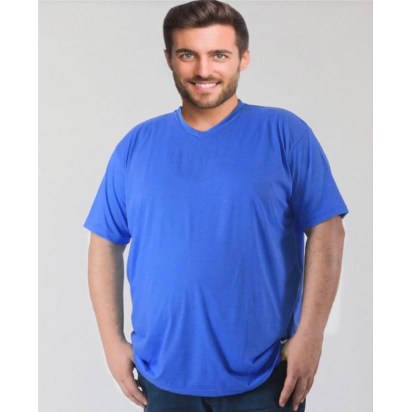 7XL BÜYÜK BEDEN UNİSEX BAY BAYAN V YAKALI TİŞÖRTLER - 4