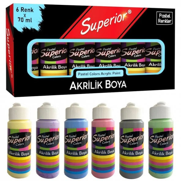 Superior Akrilik Boya 6 Renk x 70 ml Pastel Renkler