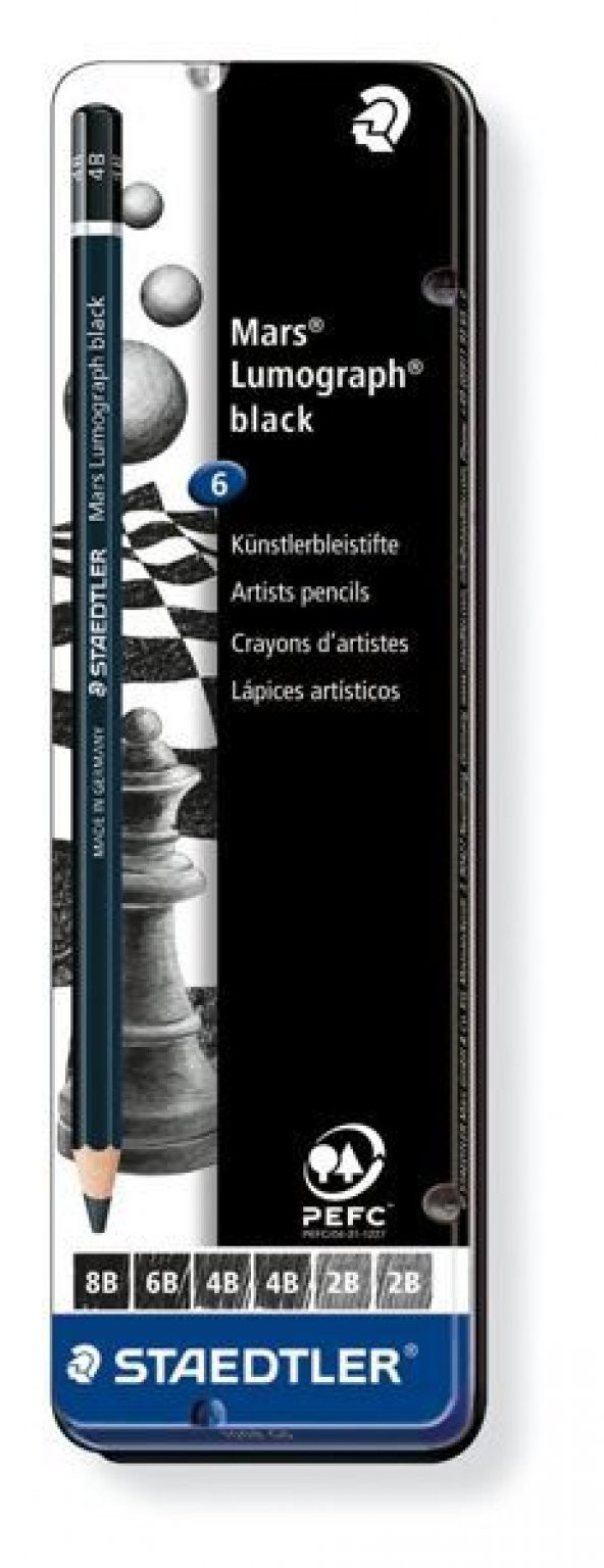 Staedtler Mars Lumograph Black Dereceli Kalem 6lı Set Metal Kutu