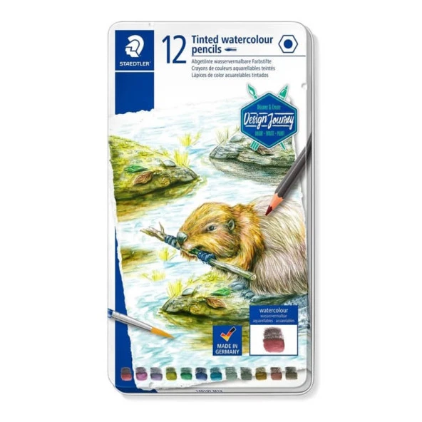 Staedtler Tinted Watercolour Pencils Boya Kalemi 12 Renk Metal Kutu Doğa Renkleri ürün görseli 1