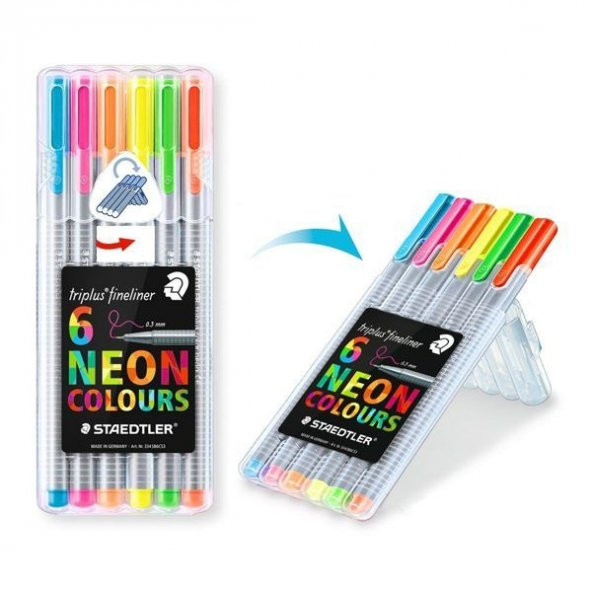 Staedtler Triplus Fineliner Kalem 0.3mm 6 NEON COLOURS FOSFORLU RENKLER PLASTİK KUTULU SET