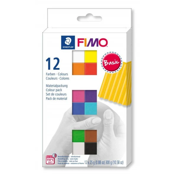 Fimo Soft Polimer Kil Seti 25 gr x 12 Renk Basic (Ana) Renkler