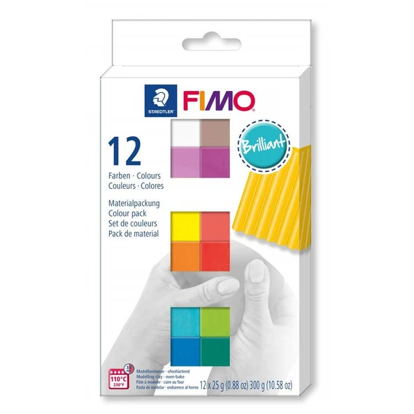 Fimo Soft Polimer Kil Seti 25 gr x 12 Renk Brilliant (Canlı) Renkler