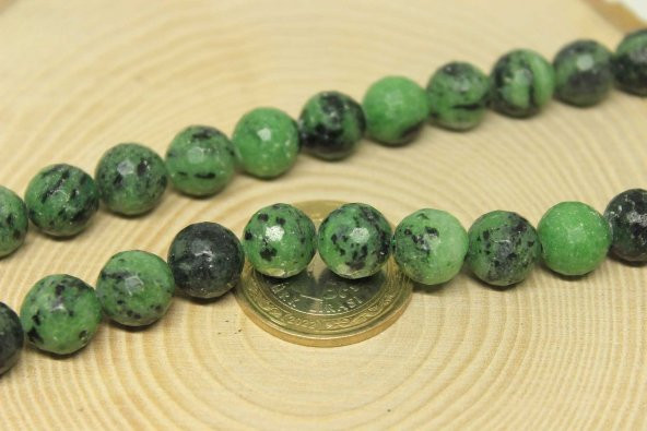 Anyolit (Rubizoit – Rubyzoisit) Taşı Faset Kesim YARIM Dizi 10mm (18cm uzunluğundadır) - Resim 2