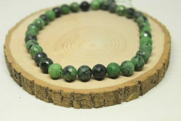 Anyolit (Rubizoit – Rubyzoisit) Taşı Faset Kesim YARIM Dizi 10mm (18cm uzunluğundadır) - Resim 3