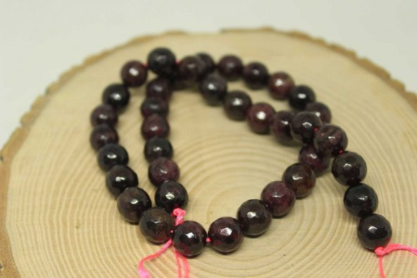 Lal (Granat) (Garnet) Taşı Faset Kesim YARIM Dizi 10mm (18cm uzunluğundadır) ürün görseli