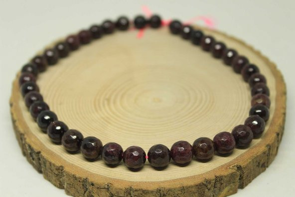 Lal (Granat) (Garnet) Taşı Faset Kesim YARIM Dizi 10mm (18cm uzunluğundadır) - Resim 3