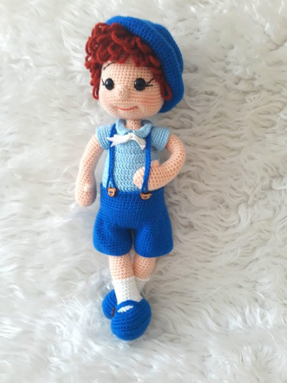 Şapkalı Maviş Bebek Amigurumi Organik Oyuncak - 1