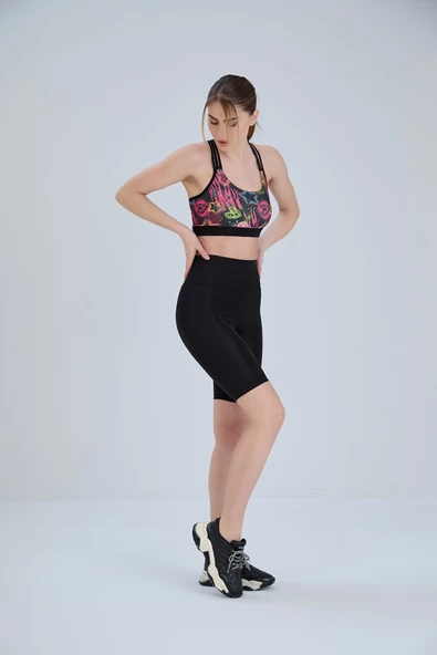 Biker Siyah Şort Tayt - Toparlayıcı Spor Şort Tayt - Sıkılaştırıcı Spor Tayt - Yüksek Bel Spor Tayt - 3