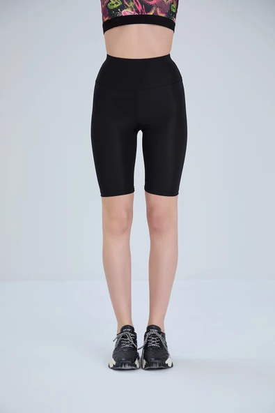 Biker Siyah Şort Tayt - Toparlayıcı Spor Şort Tayt - Sıkılaştırıcı Spor Tayt - Yüksek Bel Spor Tayt - 2
