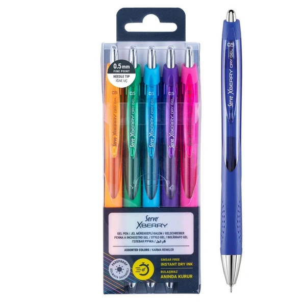 Serve XBerry Jel Kalem 0.5mm İğne Uç 5 RENK SET B