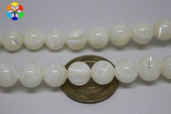 Sedef Taşı YARIM Dizi 10mm (Beyaz) (18cm uzunluğundadır) - Resim 2