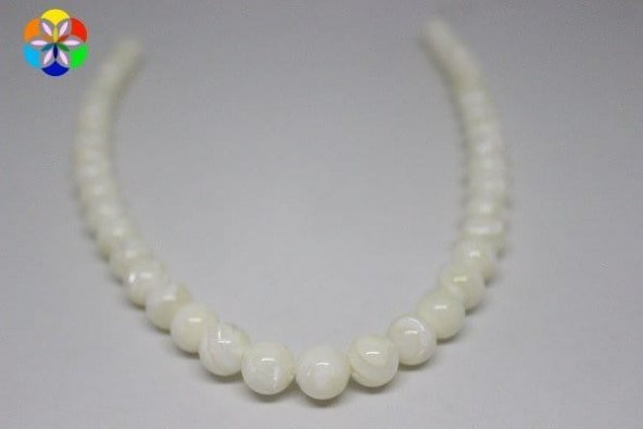 Sedef Taşı YARIM Dizi 10mm (Beyaz) (18cm uzunluğundadır) ürün görseli