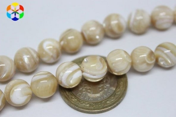 Sedef Taşı YARIM Dizi 10mm (Karamel) (18cm uzunluğundadır) - Resim 2