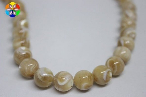 Sedef Taşı YARIM Dizi 10mm (Karamel) (18cm uzunluğundadır) - Resim 4